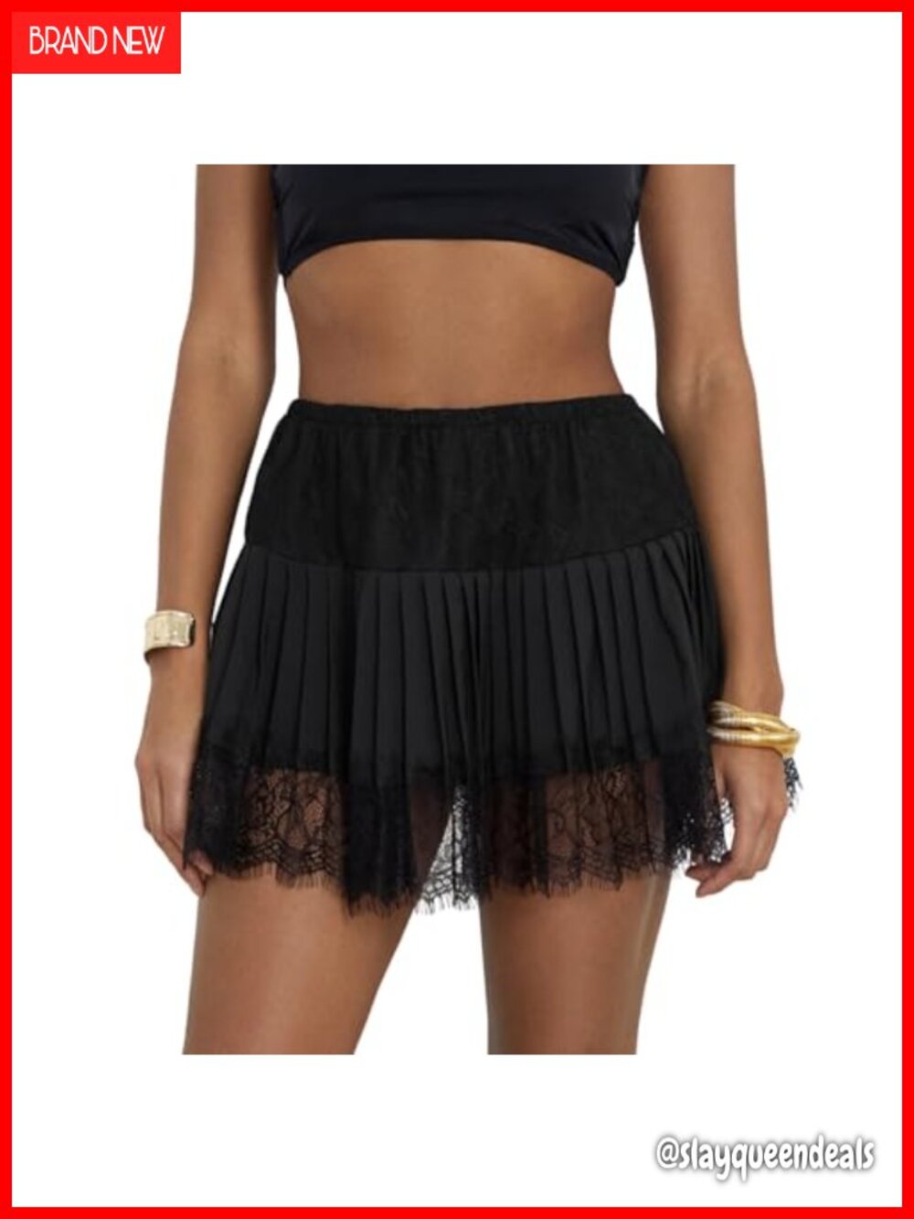 Women Lace Mini Skirt Ruffle Pleated Slip Y2K Flowy Skort with Lined Shorts